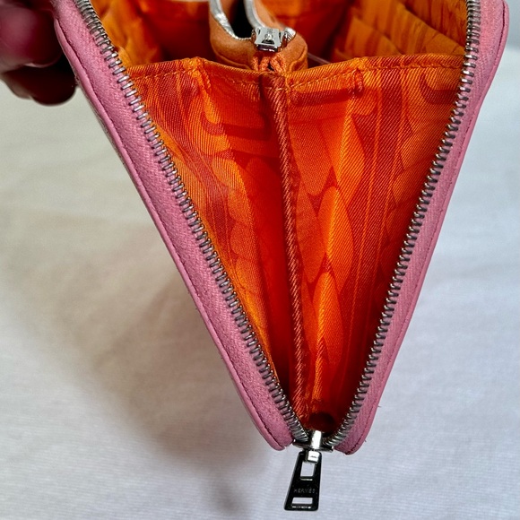 HERMES ‎ Zip Around Long Wallet Epsom pink with orange interior EUC - Picture 12 of 14
